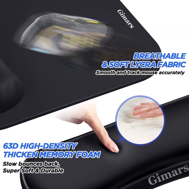 Gimars Elongate Smooth Lycra Fabric Ergonomic Mouse Pad Wrist Support, Gel Memory Foam Cushion Set Keyboard Wrist Rest Support, Pain Relieve for Computer, Laptop, Office, School, Home, Gaming, Black - Image 4